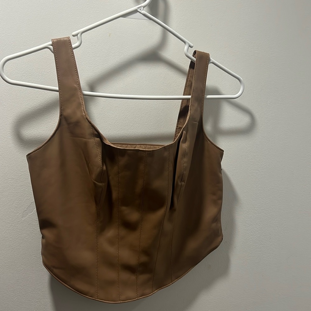 Abercrombie tan leather crop top/tank